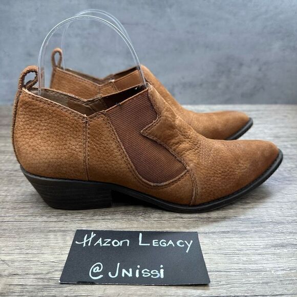 Lucky Brand~”Joelle” Leather Suede Brown Ankle Boot Western Cowboy Heel~Size 6M - Picture 2 of 11